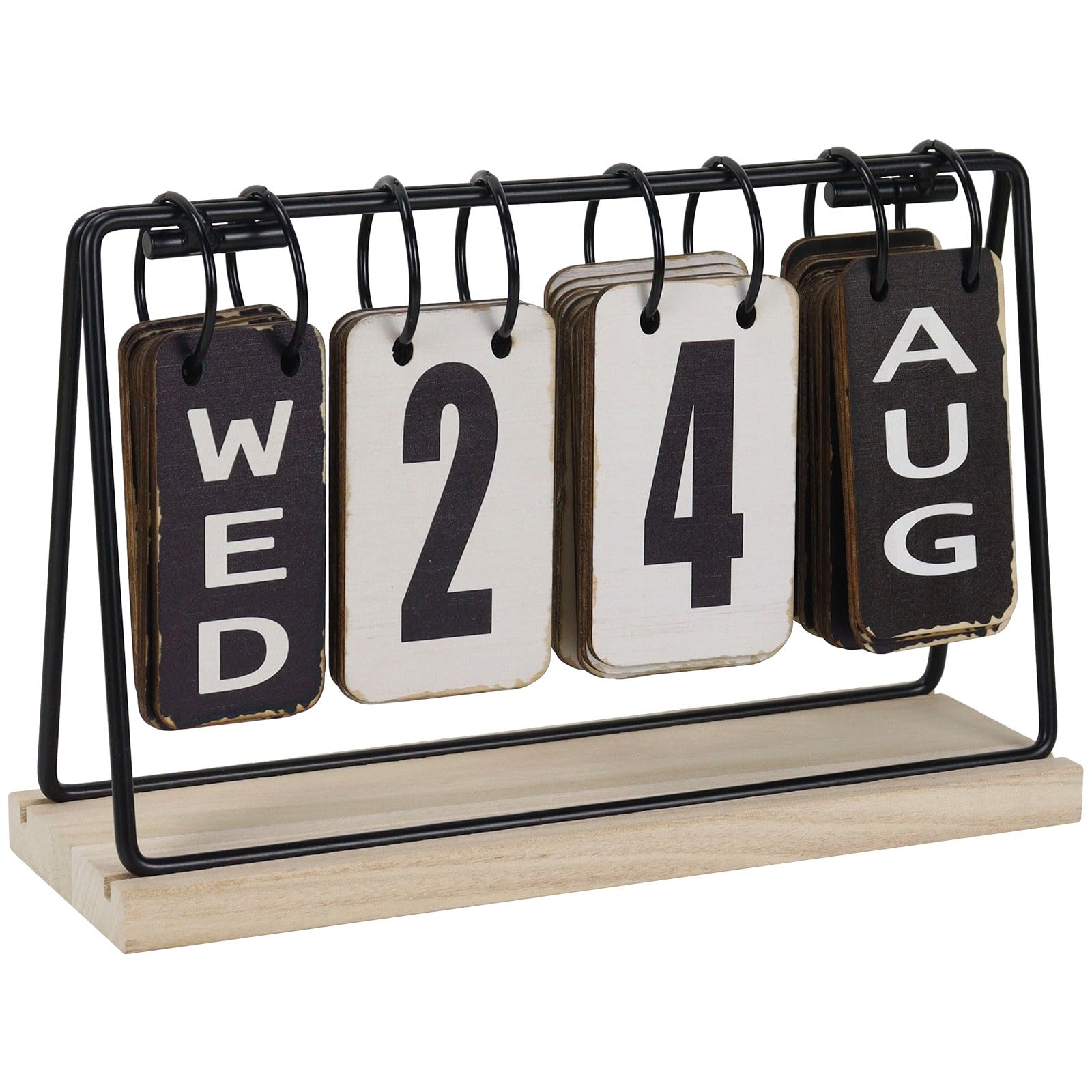 MultiBey Wooden Flip Calendar for Desk, Perpetual Block Calendar with Large Display – Rustic Office Decor, Daily Desktop Calendars for Classroom, Home & Farmhouse Accessories (10.4x3.5x6.9inch)