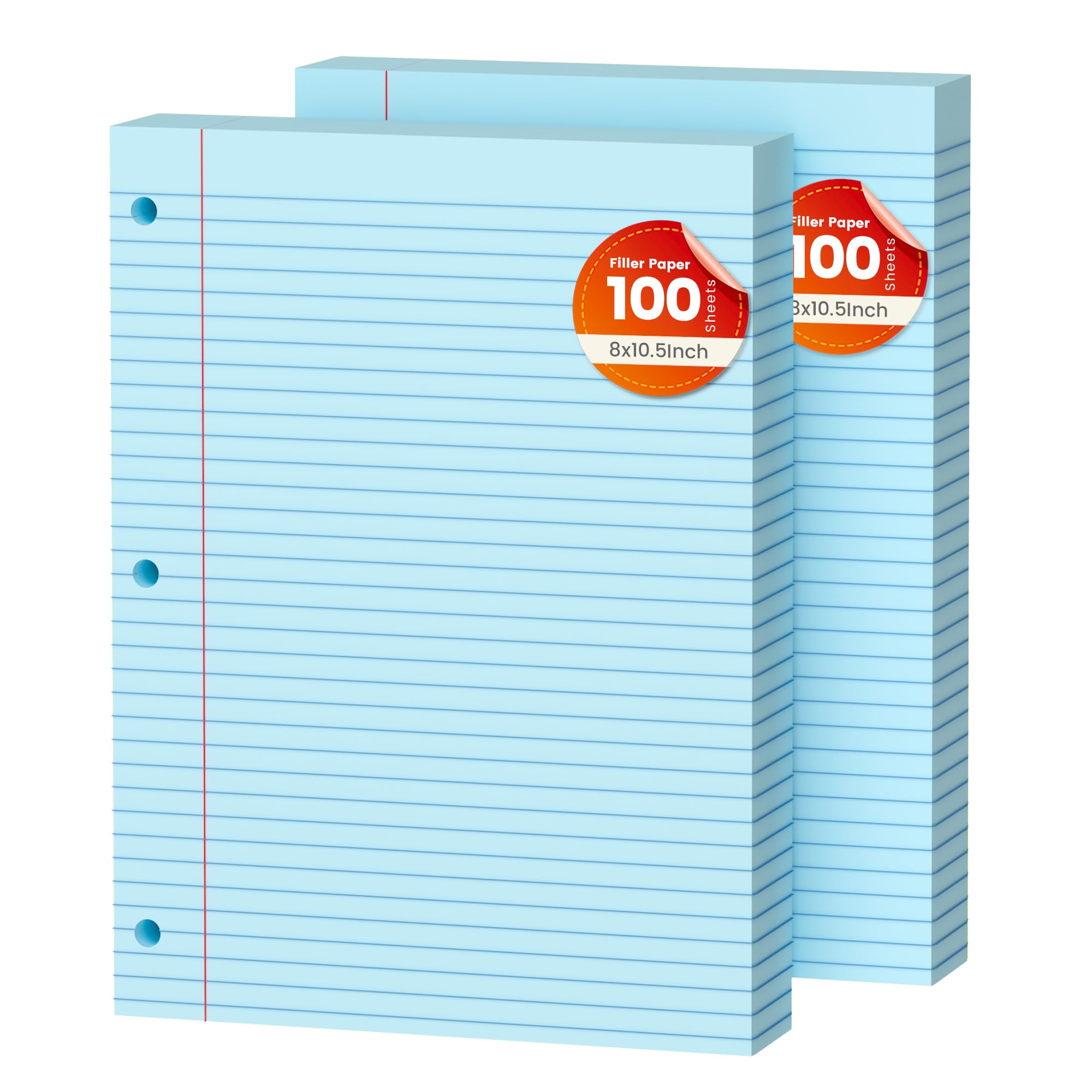 Blue Loose Leaf Paper 200 Sheets Colored Filler Paper 2 Pack 8 * 10.5 College Ruled 3-Hole Punched Paper for 3-Ring Binders Notebook Lined 8" x 10.5"