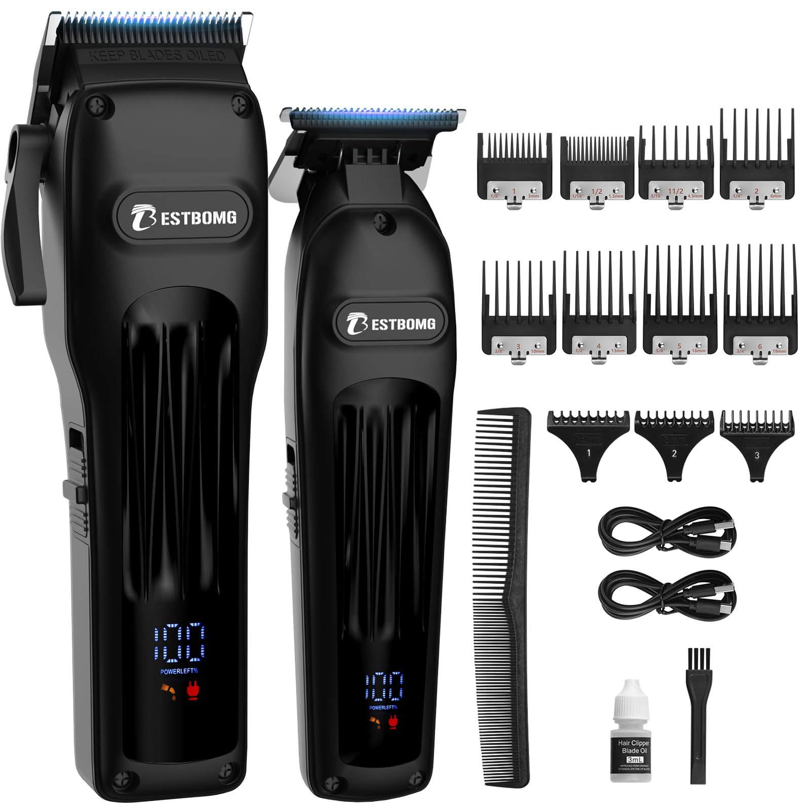bestbomg® professional hair clippers for men, professional barber clippers and trimmer set, mens cordless hair clipper for barbers haircut kit fade, bs-808a (black)