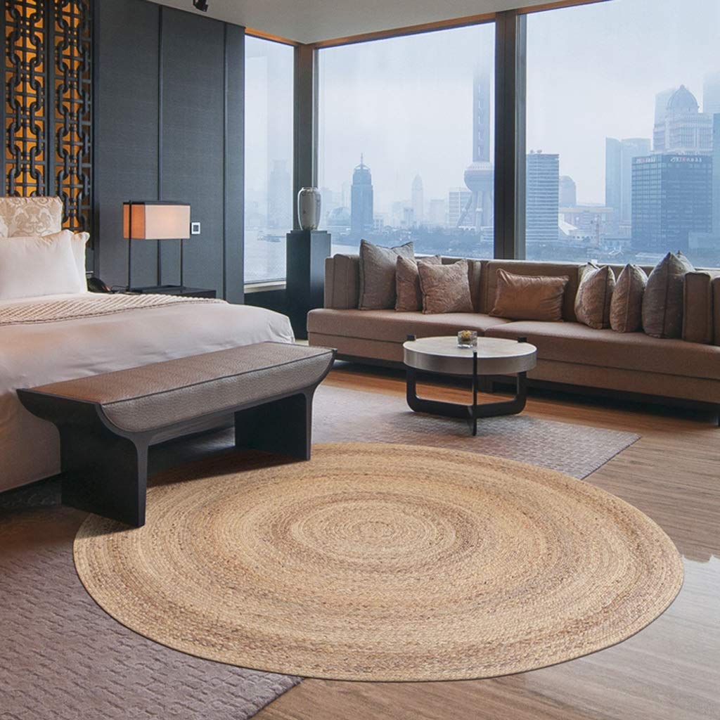 Wen Tapis Rond Tissé À La Main Moderne en Toile De Jute Lavable en Machine Antidérapant Chambre Salon Diamètre 80/100 / 120cm (Size : Diameter 120cm)
