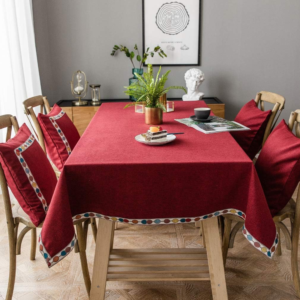 Pahajim Christmas Table Cloth Solid Color Cotton Line Tablecloth Rectangle Table Cloths Wrinkle Free Table Cover Burlap Waterproof Tablecloths for Kitchen Dinning Table Party Decoration(55 x 79 inch)