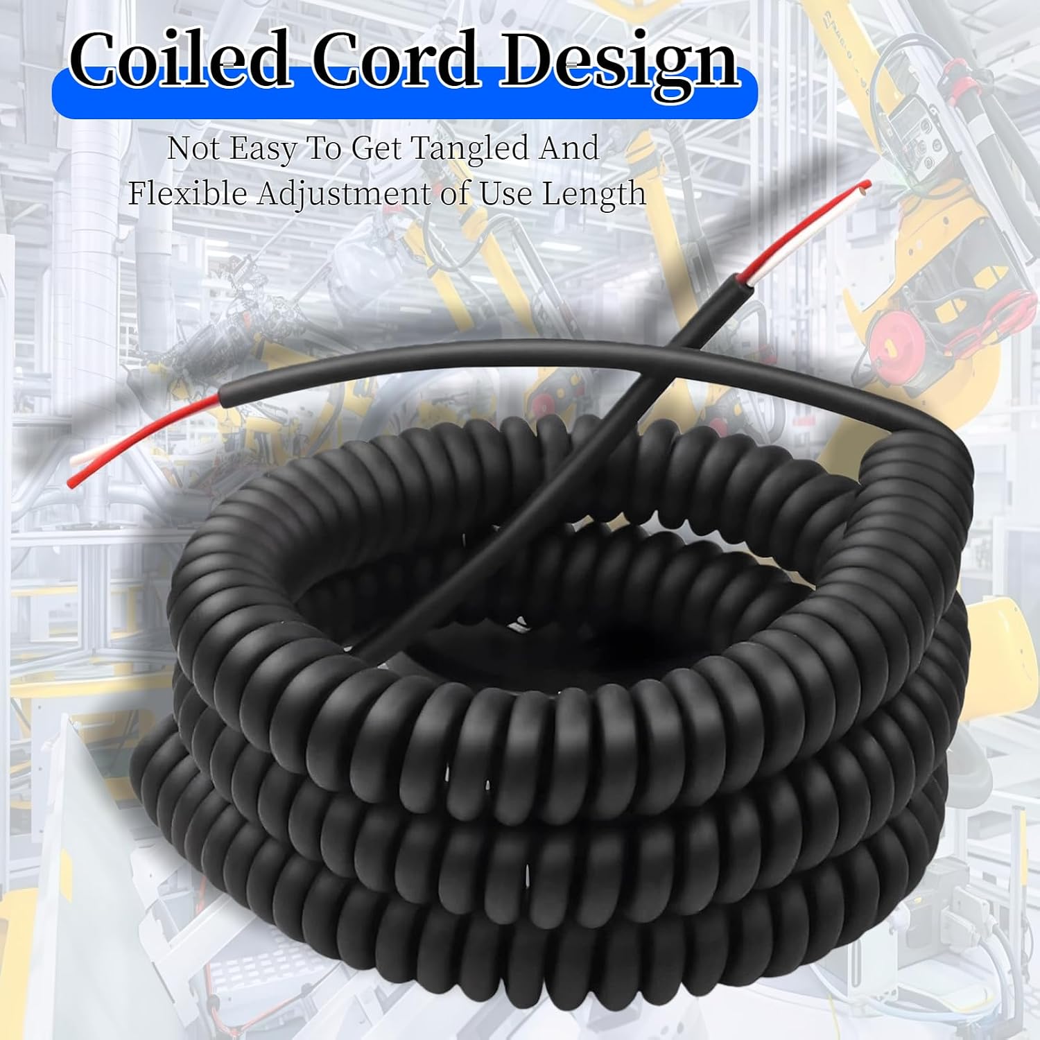 4-20-2 Coil Cord | 2 Conductor Wire, 18AWG/2, Retractable Spring Coiled Extension Cord 3 Foot Extension to 15 Foot for Industrial/Home Heavy Duty Use