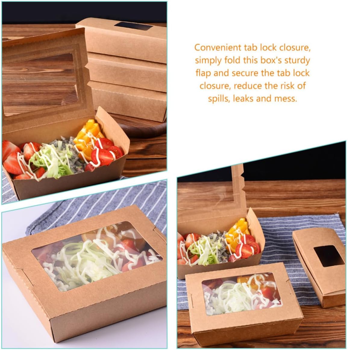 50pcs Microwavable Kraft Paper Food Boxes with Pe Lining, Oil Proof and Leak Resistant Portable Take out Containers for Parties and Bbq, Stackable Snack and Salad Holders