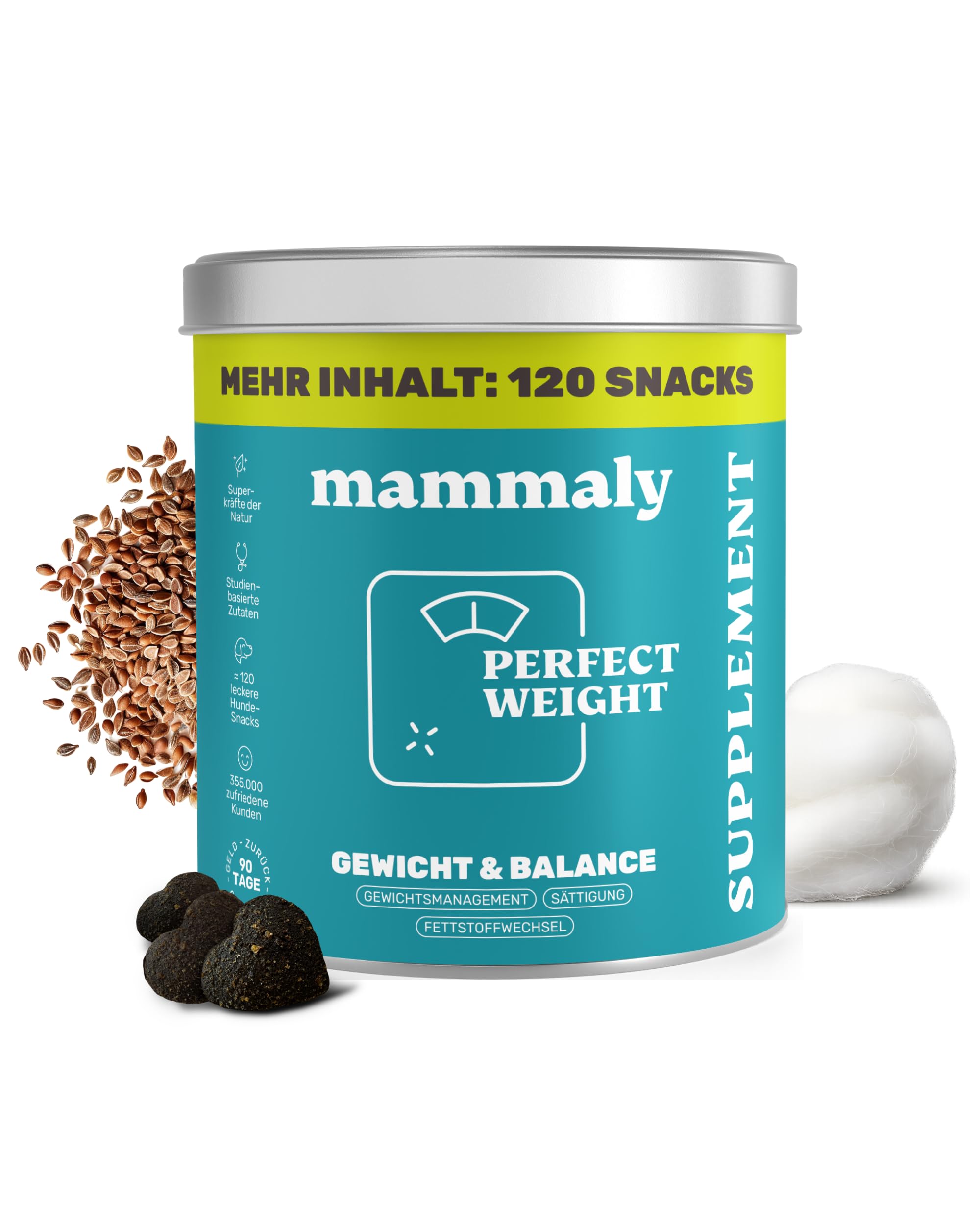 11-in-1 L-Carnitin & Cellulose Snack - Gewichtsmanagement für Hunde - Perfect Weight 120 Snacks (350g) von mammaly - Diätfutter kann beim Abnehmen Hund helfen - Futterzellulose zur Gewichtskontrolle