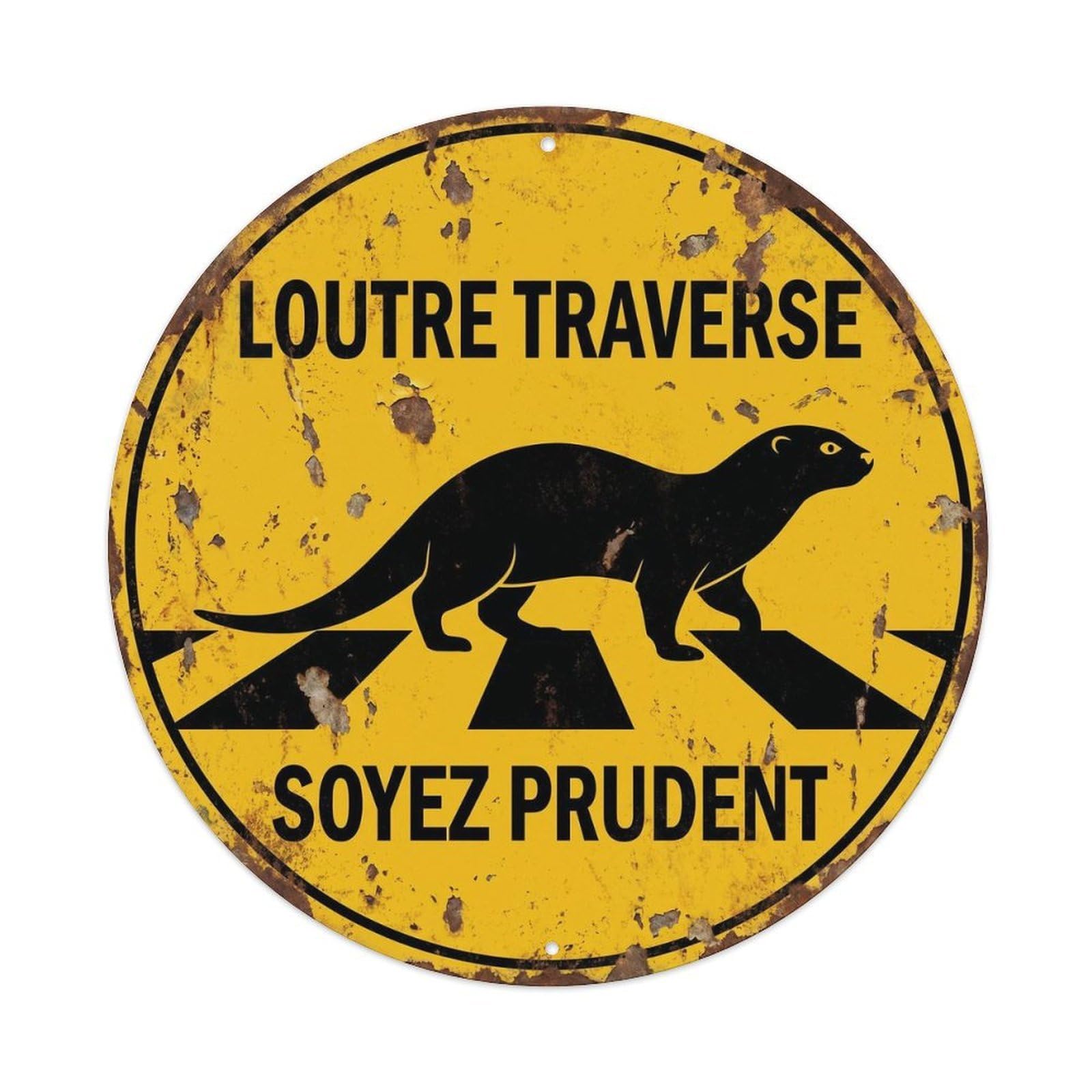 Otter Crossing Soyez Prudent Vintage Metal Tin Sign