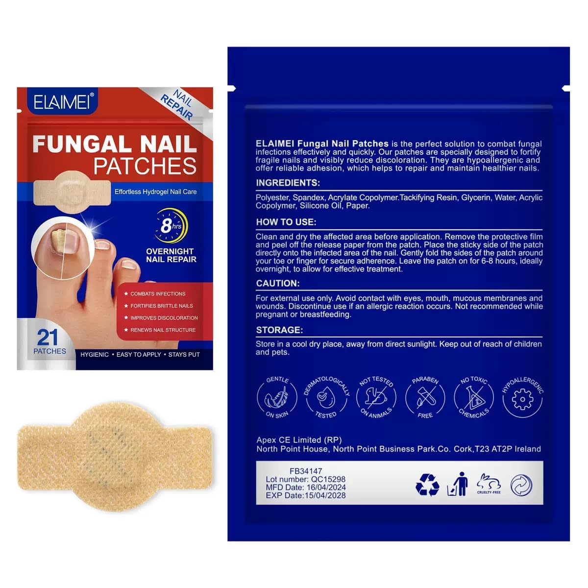 Toenail Fungus Patches 21 Pcs + Liquid Solution 30 Fl Oz 8-Hour Overnight Repair safely and gently Treatment Toenail,Fast Acting Hydrogel Nail Care-Strengthens & Improves Discoloration and Brightness
