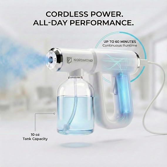 The Original Disinfectant Fogger Machine - Professional Sanitizer Sprayer - ULV Atomizer & Nano Steam Gun Rechargeable Barber Spray Gun with Blue Light V2