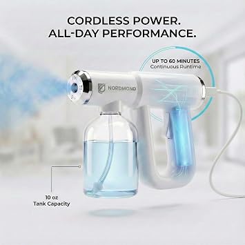 The Original Disinfectant Fogger Machine - Professional Sanitizer Sprayer - ULV Atomizer & Nano Steam Gun Rechargeable Barber Spray Gun with Blue Light V2