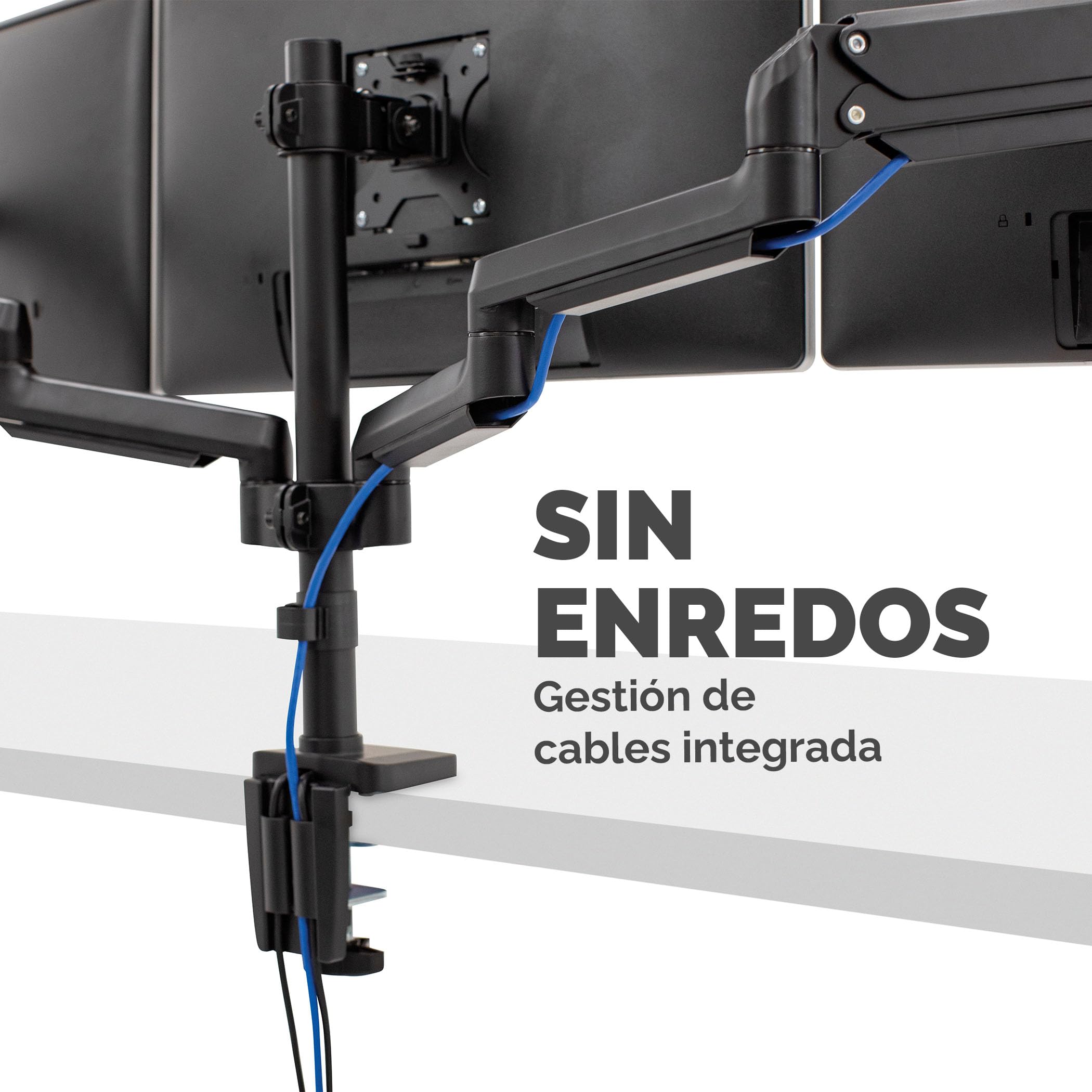 Fellowes Brazo para Monitor Triple Platinum Series - Soporte para monitor ajustable, con funciones de inclinación, giro y rotación y con 2 puertos USB - Tamaño máximo del monitor 27", Negro
