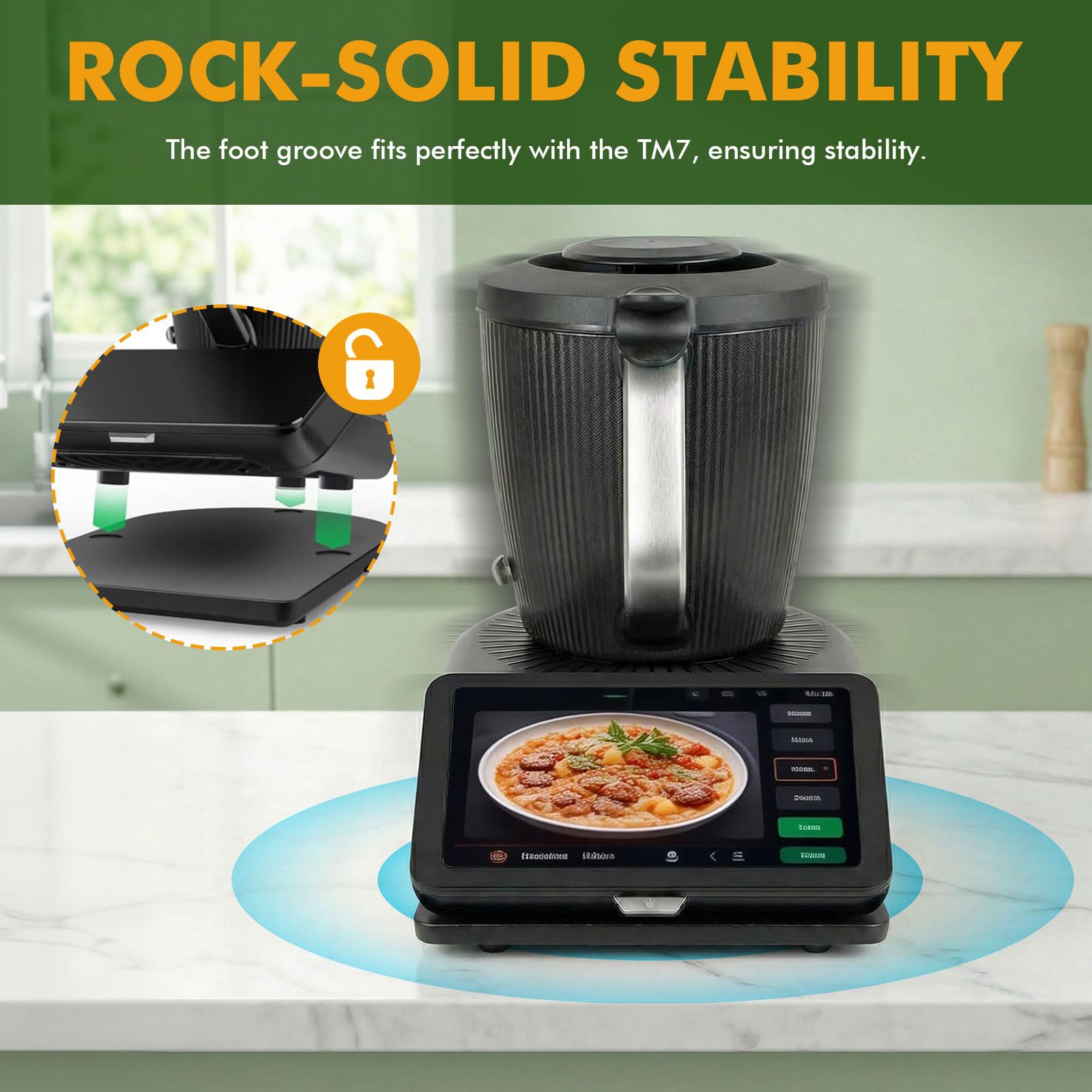 Tavola scorrevole per Bimby TM7, Tavola per Bimby con Rotelle, Base scorrevole per Thermomix TM7, con ruote e piedini in gomma antiscivolo, Accessori TM7 di alta qualità