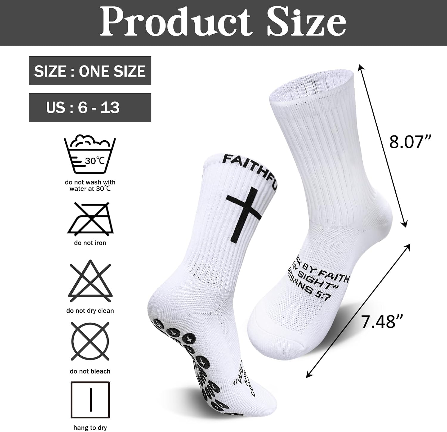 Christian Socks,Cotton Faith Prayer Football Sock,Cross Grip Soccer Socks with Bible Verse for Soccer,Gym US 6-13