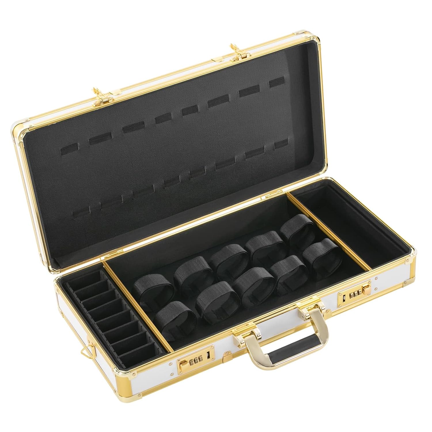 Beauty Salon Barber Case, Hair Stylist Tool Kits Organizer, Barber Travel Carry Case（White, Gold）