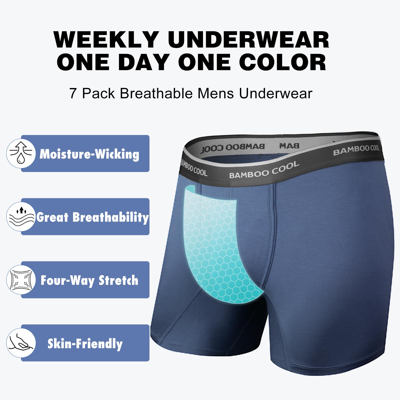 BAMBOO COOL Calzoncillos tipo bóxer para hombre, ropa interior suave y transpirable (paquete de 4 o 7)