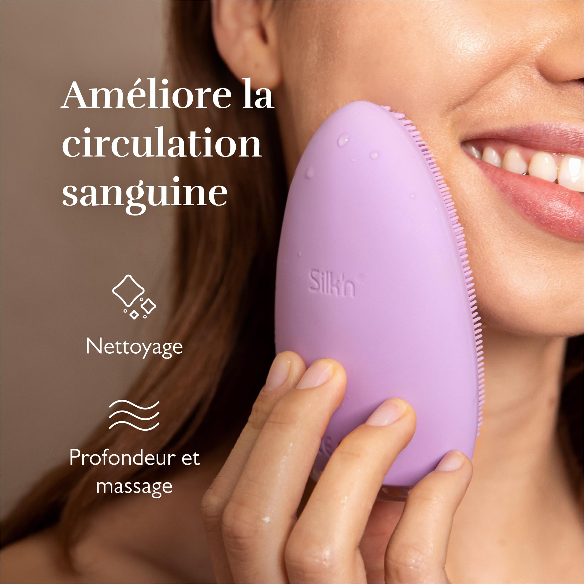 Silk'n Brosse nettoyante visage Bright Massage raffermissant Soins ultra-hygiéniques élimine impuretés résidus maquillage Lilas