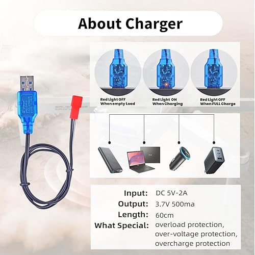 Miniatura 4 de 2 unids 3.7 V 500 mAh 25C 721855 JST Plug batería recargable Lipo con 1S cargador USB para UDI U818A U817A U817 U818A-1 V959 V222 V929 RC Quadcopter