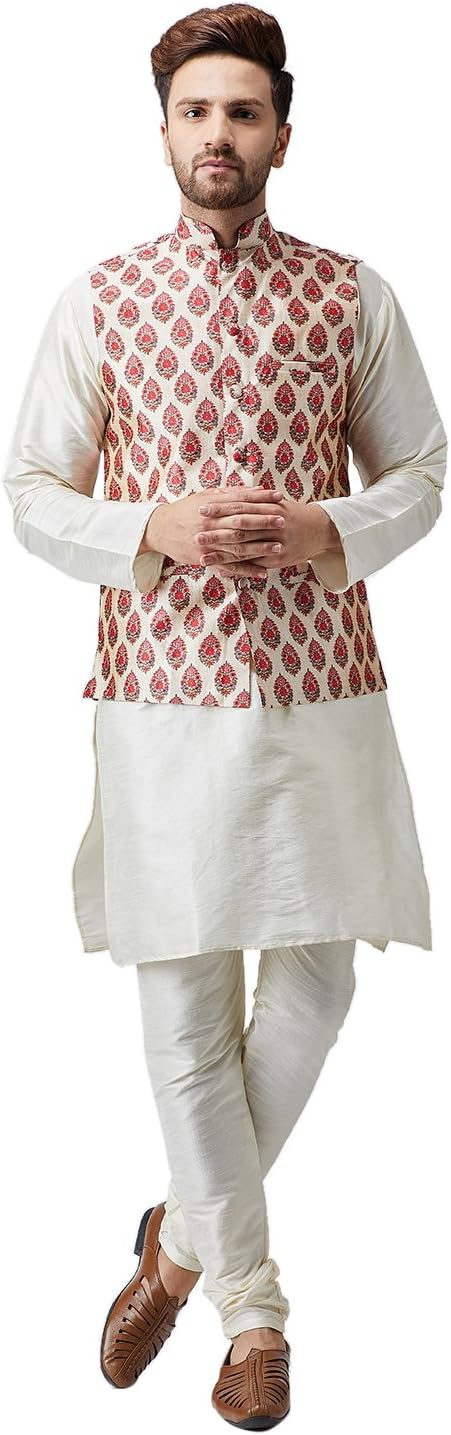 SOJANYA(Since 1958, Men's Silk Blend Grey Kurta Pyjama & Silk Blend Jacket Combo