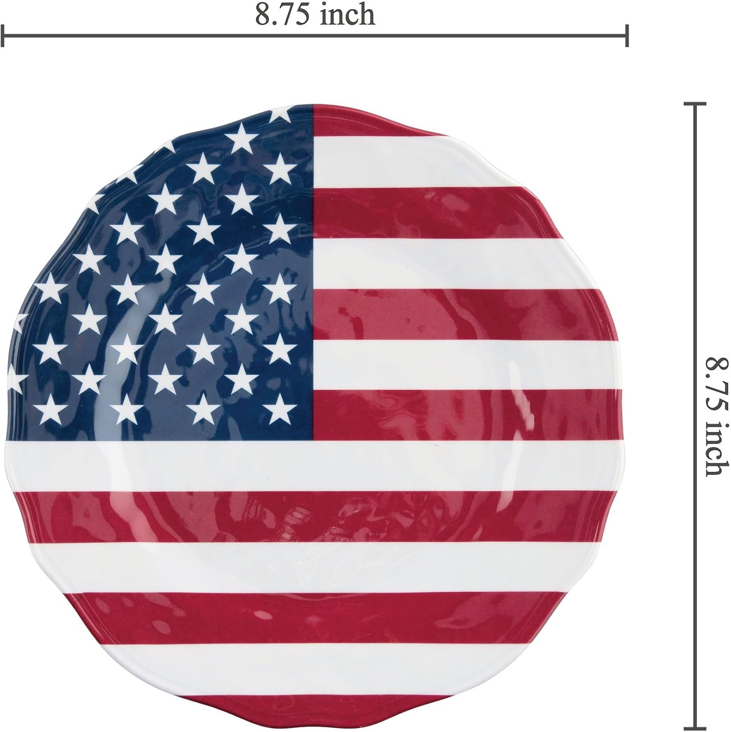 UP UPware American Flag Melamine Salad Plate Set, Flower Shaped Plates for Risotto, Pasta, and Salad, BPA-Free, Dishwasher Safe, Patriotic Colors, 8.75 Inch, Set of 6