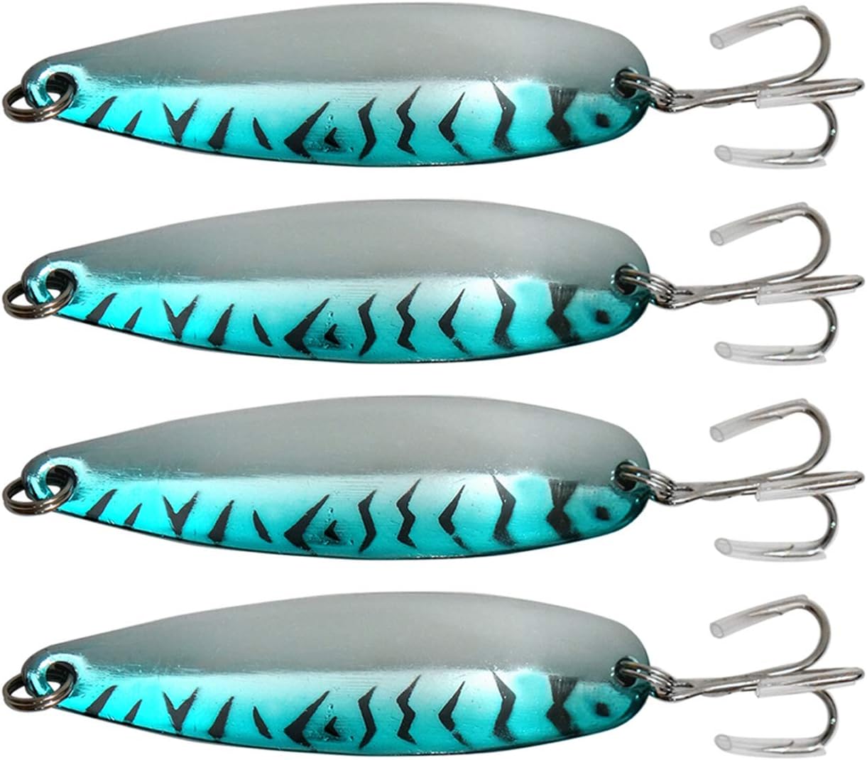 4pcs Fish WOW!® 3oz Fishing Spoon with a Treble Hook 85g Fish Jigging Casting Lure Baits - Blue Mackerel