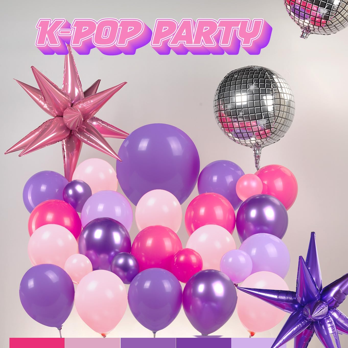 K-Pop Music themed Birthday Decorations with Hot Pink Metallic Purple Balloon Garland Arch Kit & Disco Notes Star foil Balloons & Banner for Girls fans Birthday Party grad Prom Decorations