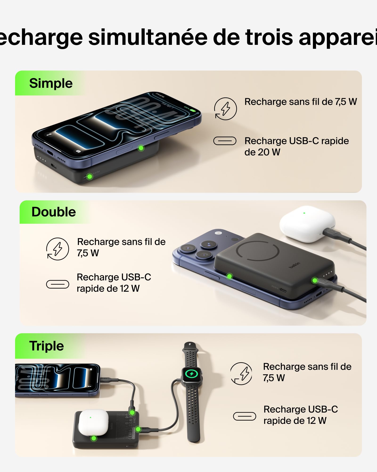 Belkin BoostCharge Batterie Externe Magnétique 10 000 mAh - Noir