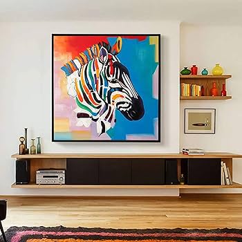 Amazon.co.jp: BAJIE 絵画 手描き カラフル ゼブラ ヘッド アート 油絵