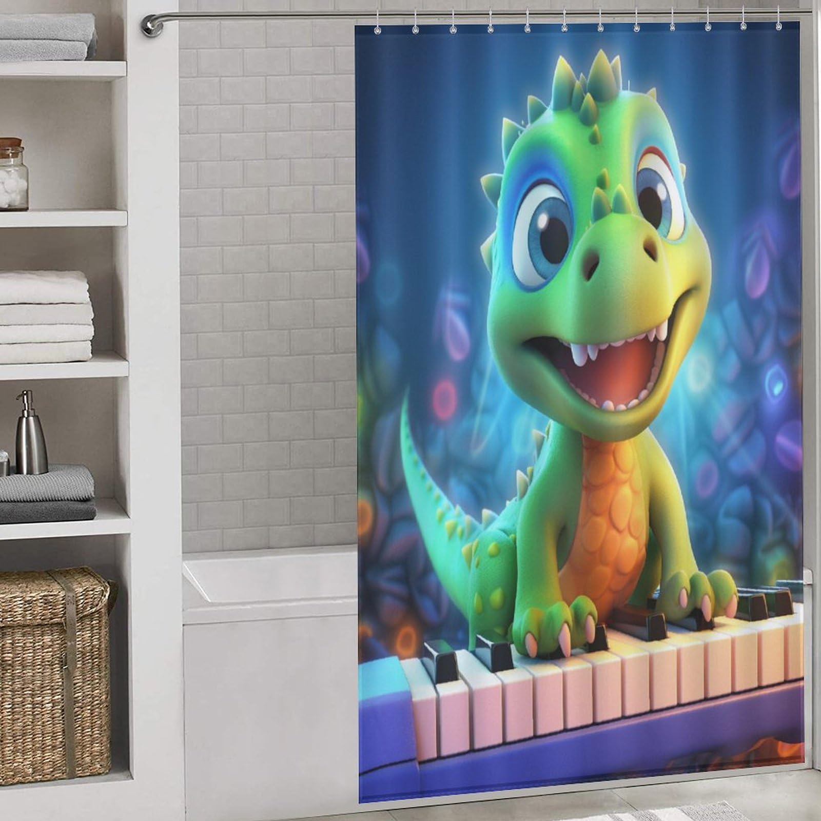 Rideau de douche dinosaure pour stopper les fuites d'eau de baignoire avec son tissu