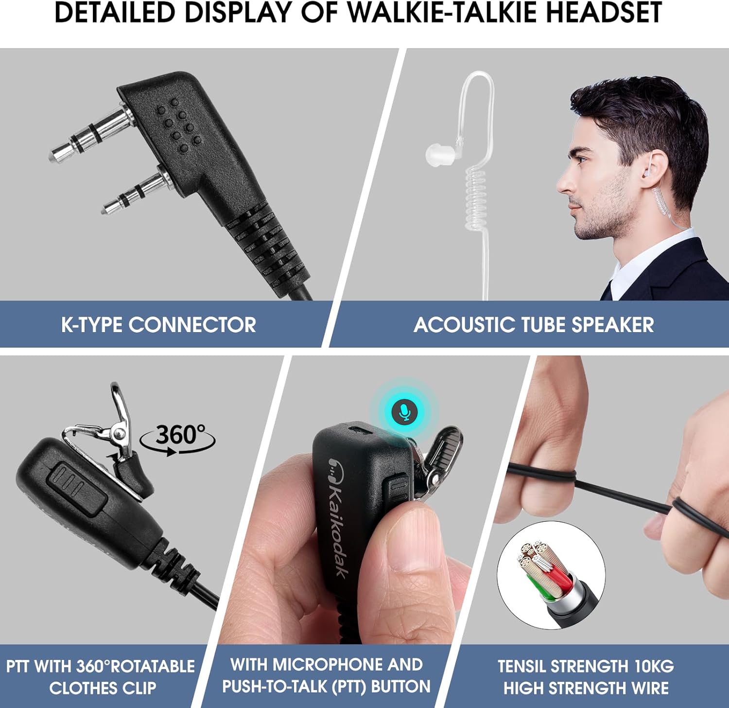 Earpiece with PTT/Mic Compatible for Kenwood Baofeng SAMCOM BTECH Retevis Pxton Walkie Talkies Radios and BF-F8HP UV-82HP UV-5R UV82 UV82C UV5X3 TK NX, Acoustic Tube Headset(10-Pack