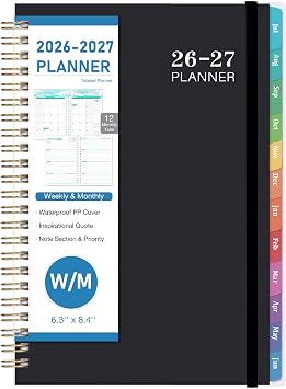 Planner 2026-2027 - Academic Planner 2026-2027, Jul. 2026 - Jun. 2027, 6.3'' x 8.4'', Weekly and Monthly Planner 26-27 with Back Pocket, Transparent PP Cover, Colorful Monthly Tabs
