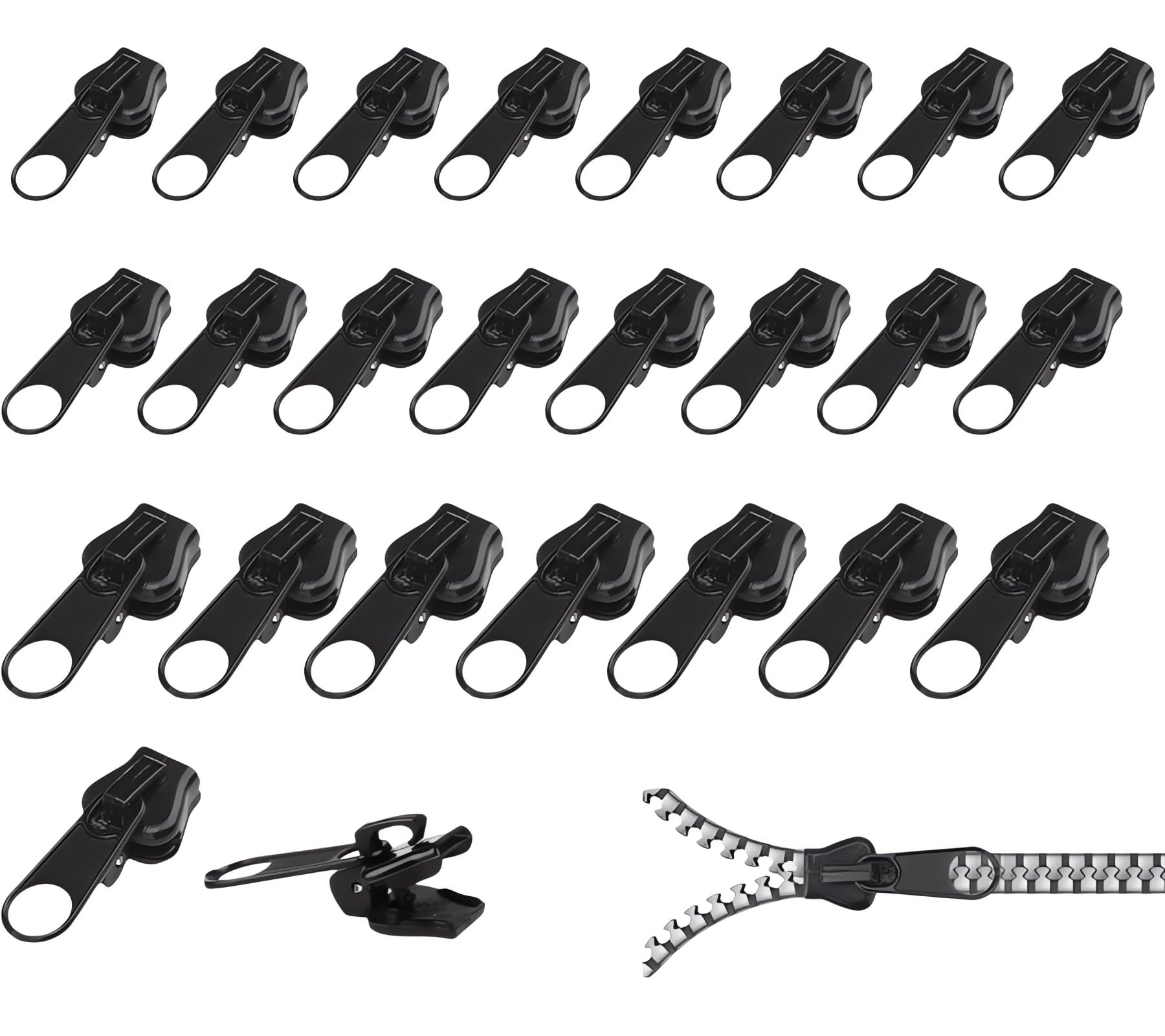 Alluring Zip Slider Replacement, Zip Repair Kit, Removable Zip Zipper Pull Fixer Zip for Clothes, Bag, Luggage, Bed Train (Black) (24 Pieces)