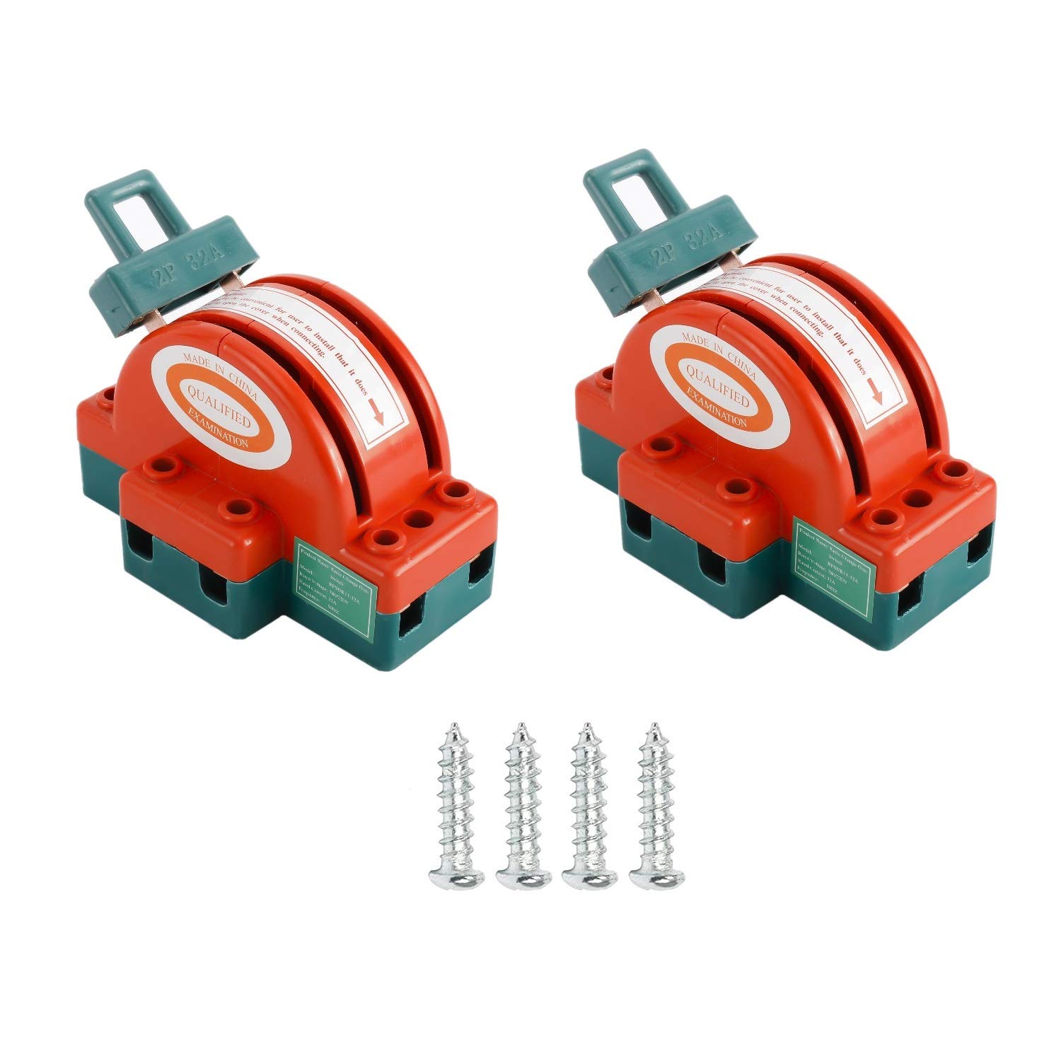 2pcs 32A 2 Pole Double Throw Disconnect Knife Switch Electric Power On Off Control Semicircular Breaker