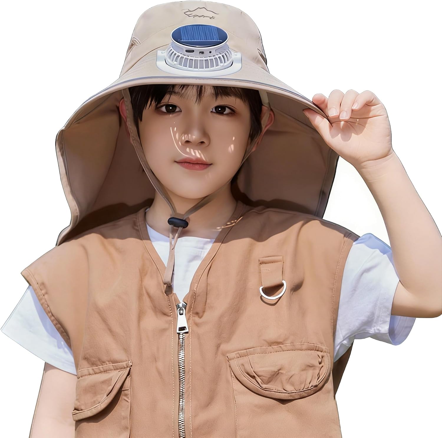 Solar Fan Hat Kids Sun Hat with Fans Solar Powered Fan Hats Wide Brim Bucket Hats with Neck Flap