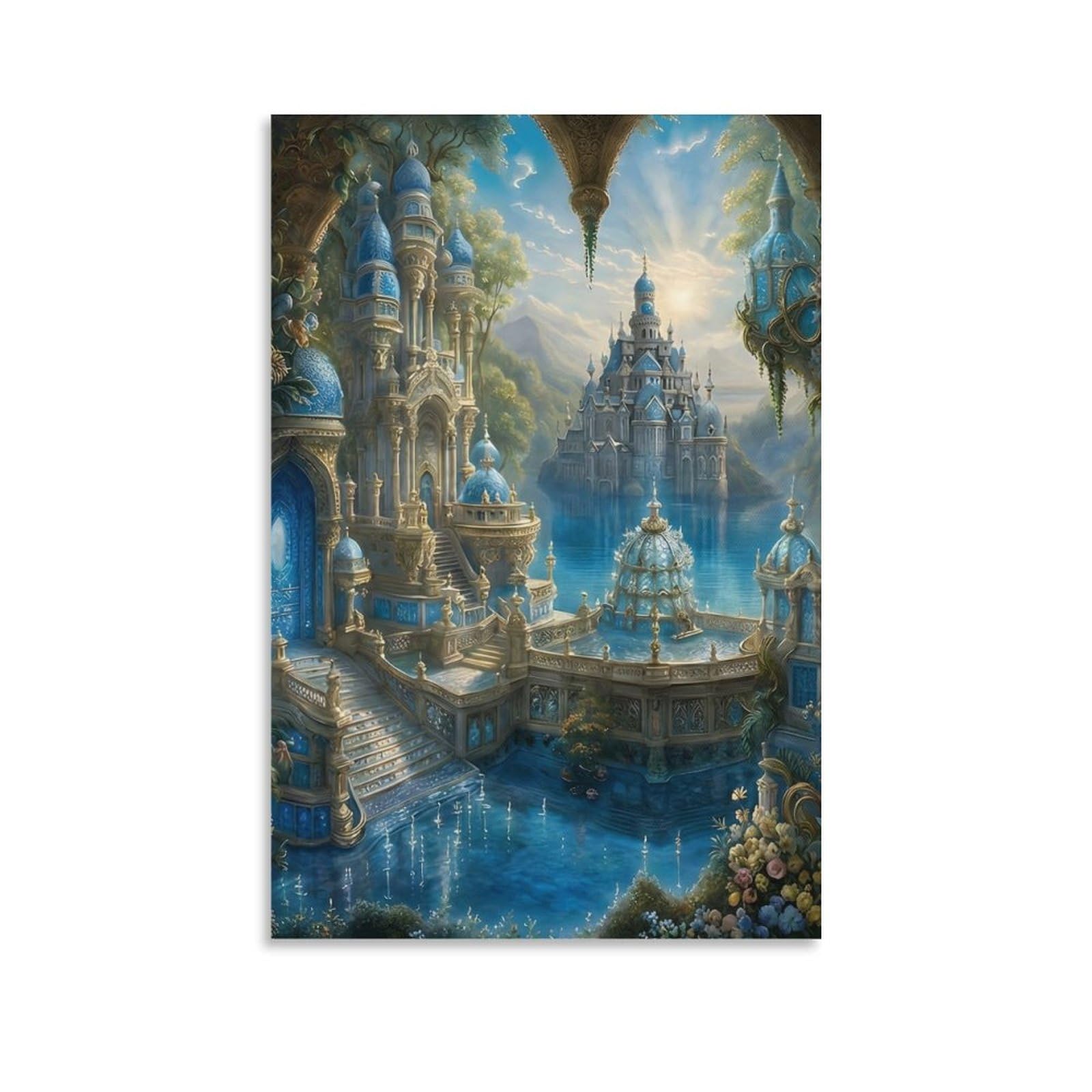 DHBANEIOK Fantasy Castle Scene_1_1 Poster Artwork Canvas Prints Picture Modern Canvas Wall Art Picture Wall Hanging for Bedroom Living Room Decor 24x36inch(60x90cm)
