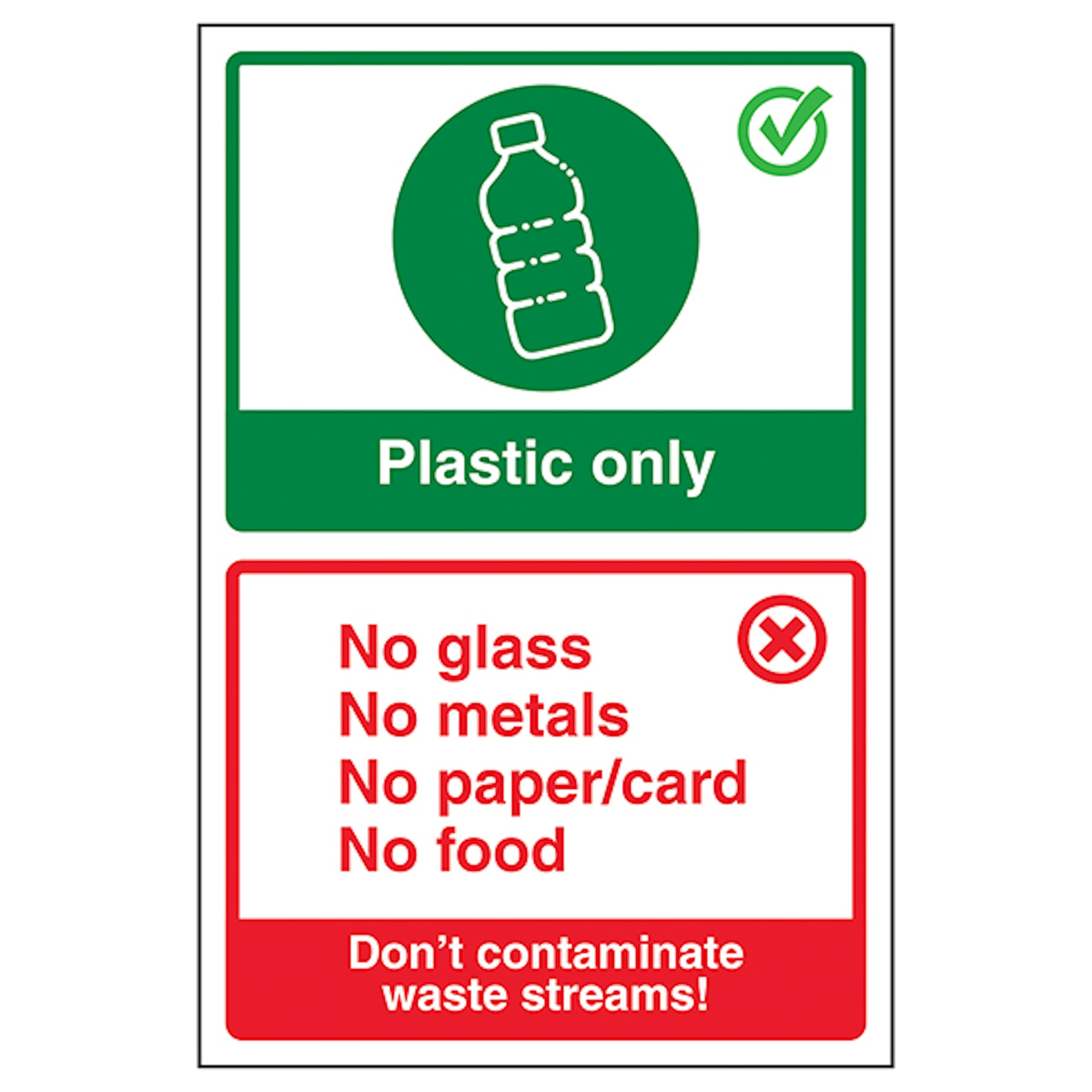 V Safety Plastic Only/Don't Contaminate Waste Streams! Poster 200 x 300 mm - Premium 0.3mm Flexi-Plastic Safety Sign