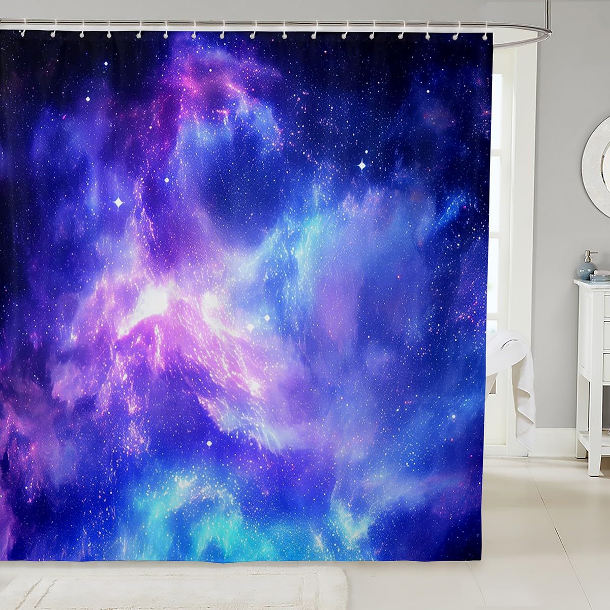 Erosebridal Galaxy Shower Curtain, Purple Starry Sky Decorative Bath Curtain, Universe Constellation Nebula Bathroom Curtain, Bathroom Decor Set with