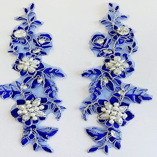 Zbroh Parches de tela de encaje fino bordados con diamantes de imitación bordados, decoración de vestido para coser en lentejuelas cuentas,