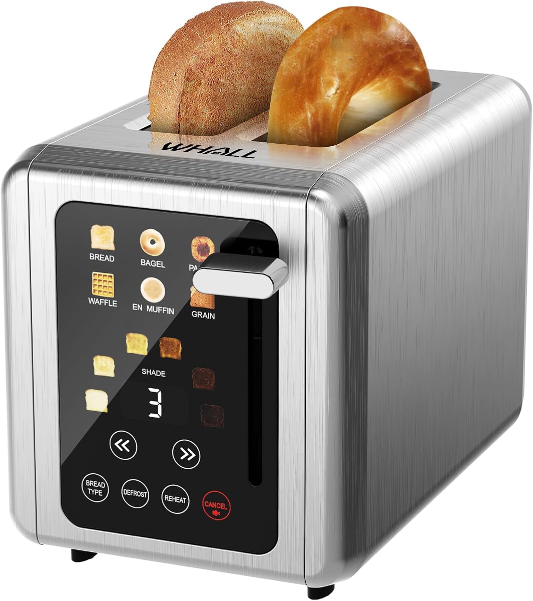 Touch Screen Toaster 2 Slice,Smart Digital Toaster with 1.5" Wide Slots,6 Shade Settings & 6 Bread Types,Memory Function,Countdown Timer,Brushed Stainless,Ideal Kitchen Gift & Essential