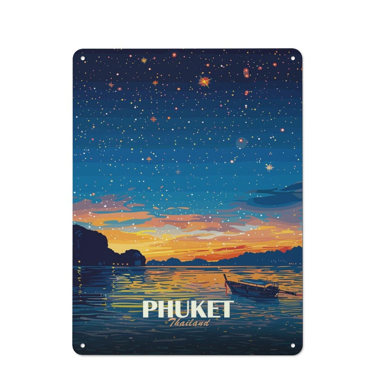 Junmoney Style-16 Phuket Thailand Nightscape Rustic Metal Sign 40X30cm For Café Or Home Bar, Suited To Home Bar Enthusiasts, For Retro Home Interiors