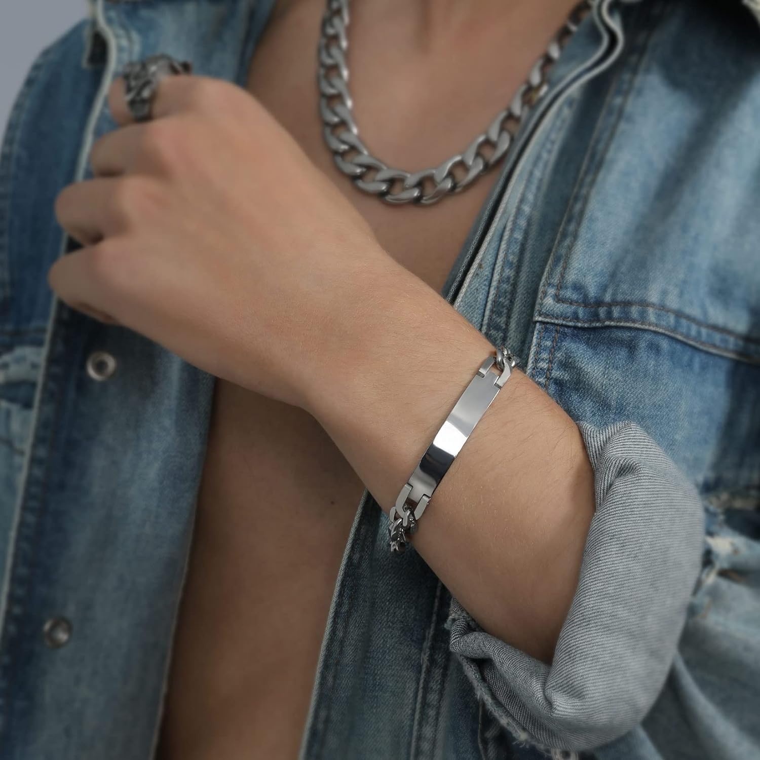 ChainsProMax Personalized Name Men's ID Bracelets, Custom Identification-Bracelet, Stainless Steel/Gold Plated, Send Gift Box - Image 2