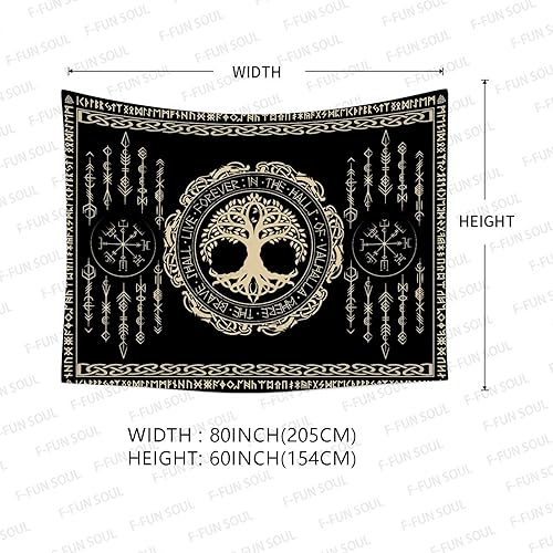 Miniatura 5 de F-FUN SOUL Tapiz nórdico Vikings franela suave de 80 x 60 pulgadas árbol de la vida vikingo Yggdrasil runa celta mitología estética escandinava