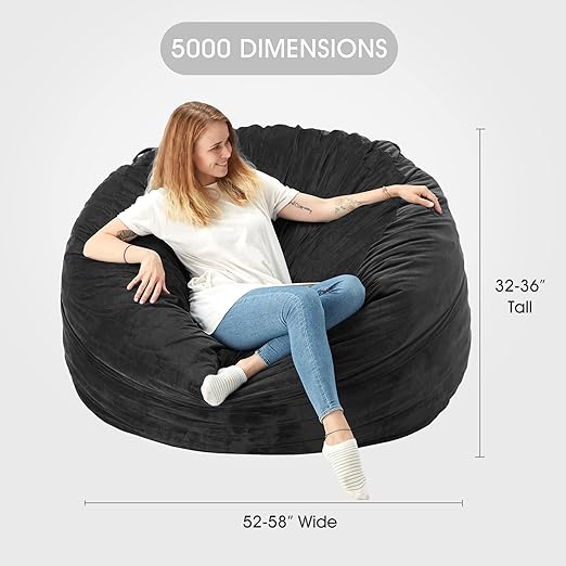 HABUTWAY Bean Bag Chair: Giant 5' Memory Foam Furniture Bean Bag Chairs for Adults with Microfiber Cover - 5Ft,Black thumbnail 2