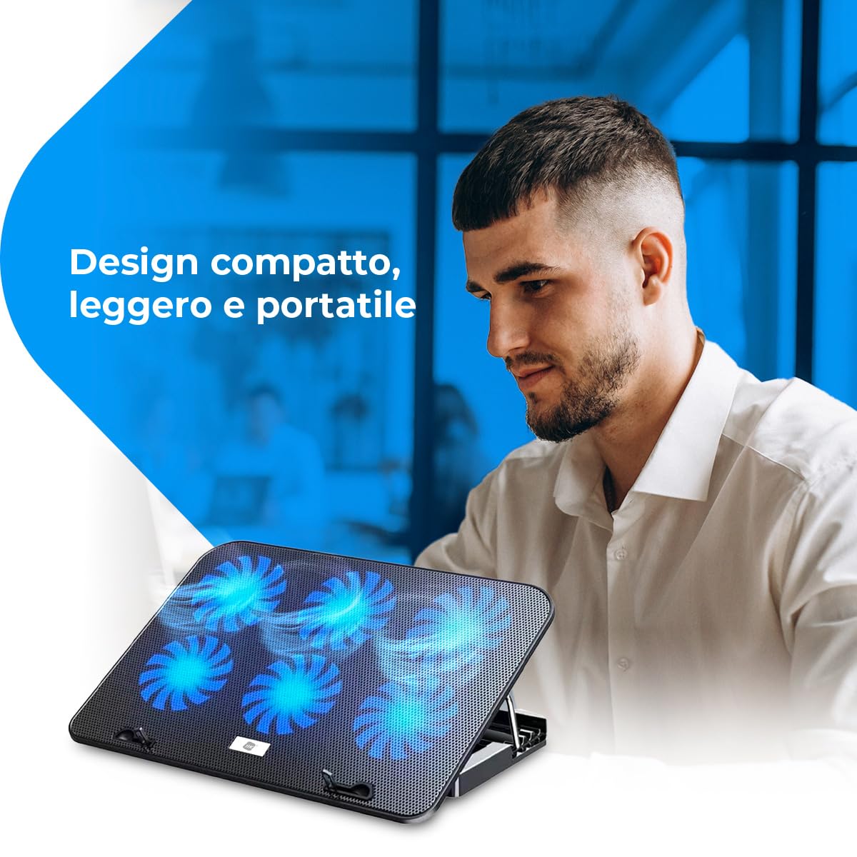 NK Base di raffreddamento per laptop con 6 ventole silenziose, 5 supporti regolabili, 2 porte USB