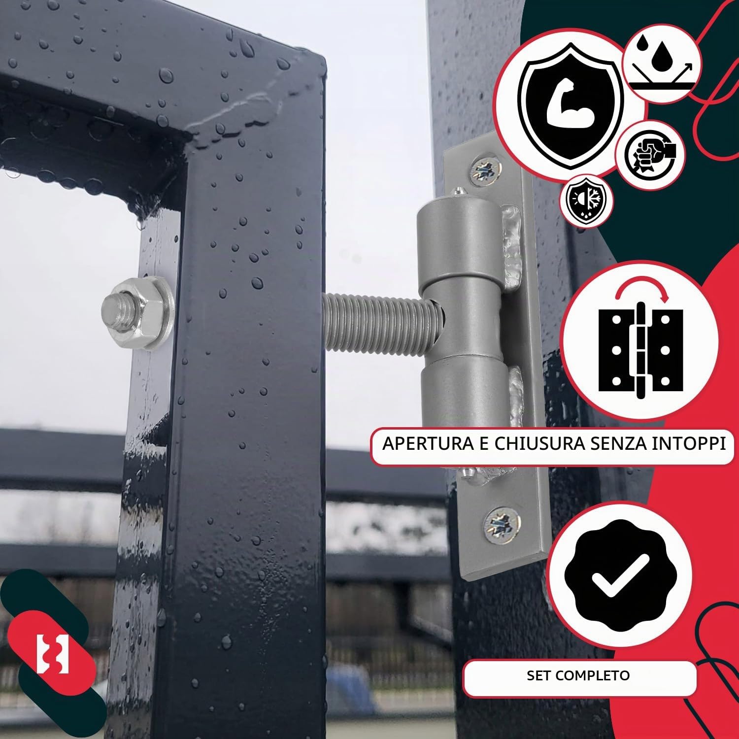 KOTARBAU® - Set di 2 cerniere per cancelli con piastra di montaggio e ugelli per grasso, regolabili, diametro 16 mm, per porte, cancelli, costruzione robusta
