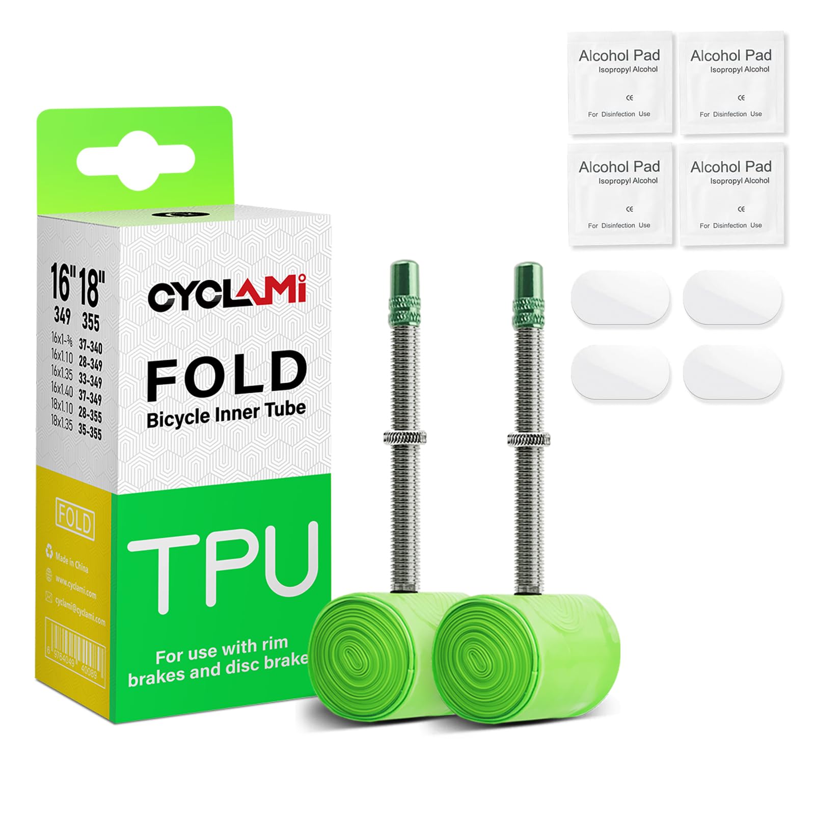 CYCLAMI 2PCS Ultralight Folding Bike Inner Tube TPU Bicycle Presta Valve 60mm (Include 4 PCS Bike Inner Tire Patch Repair Kit)