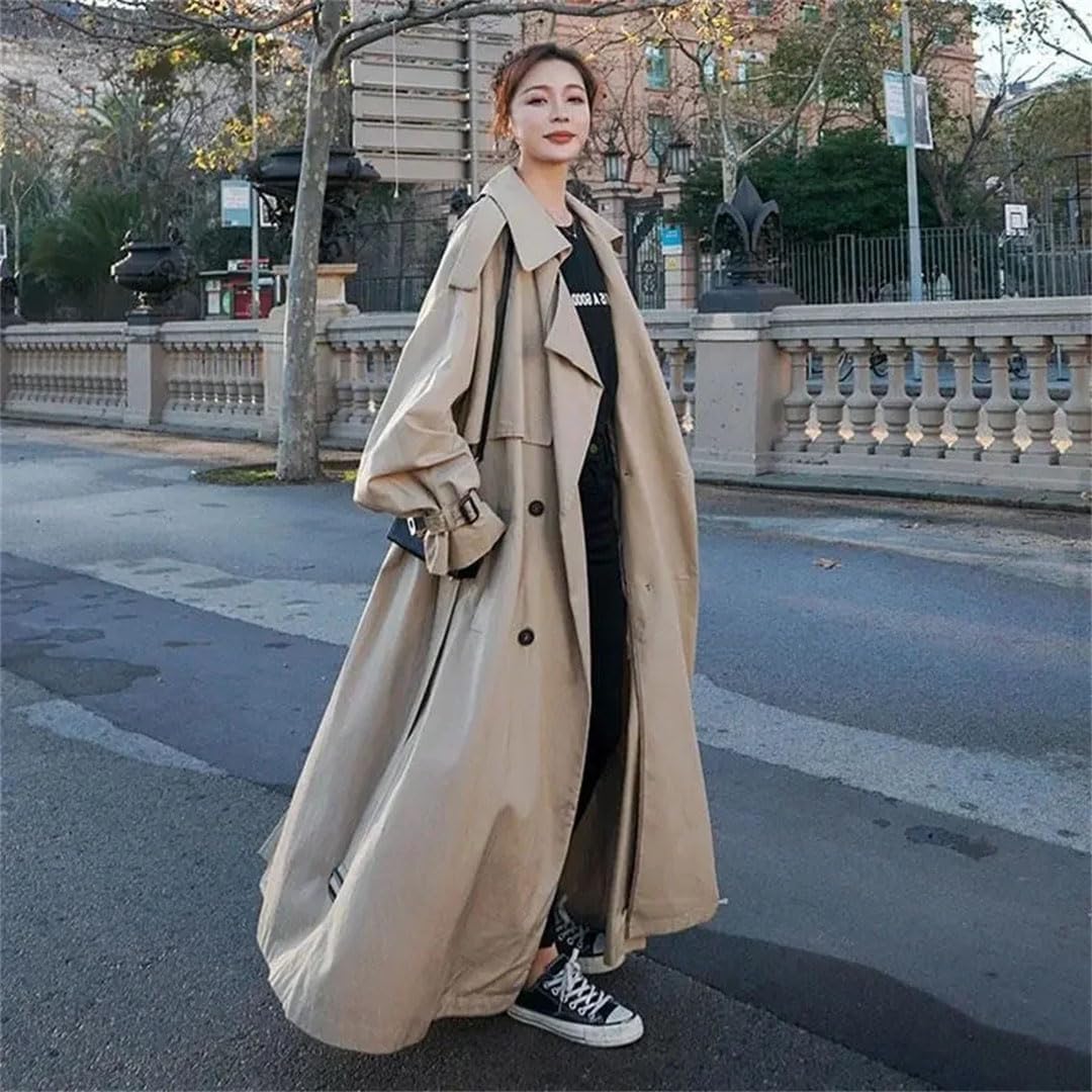 Generic Women's Style Loose Oversized X-Long Trench Coat Double-Breasted Belted Cloak Breaker