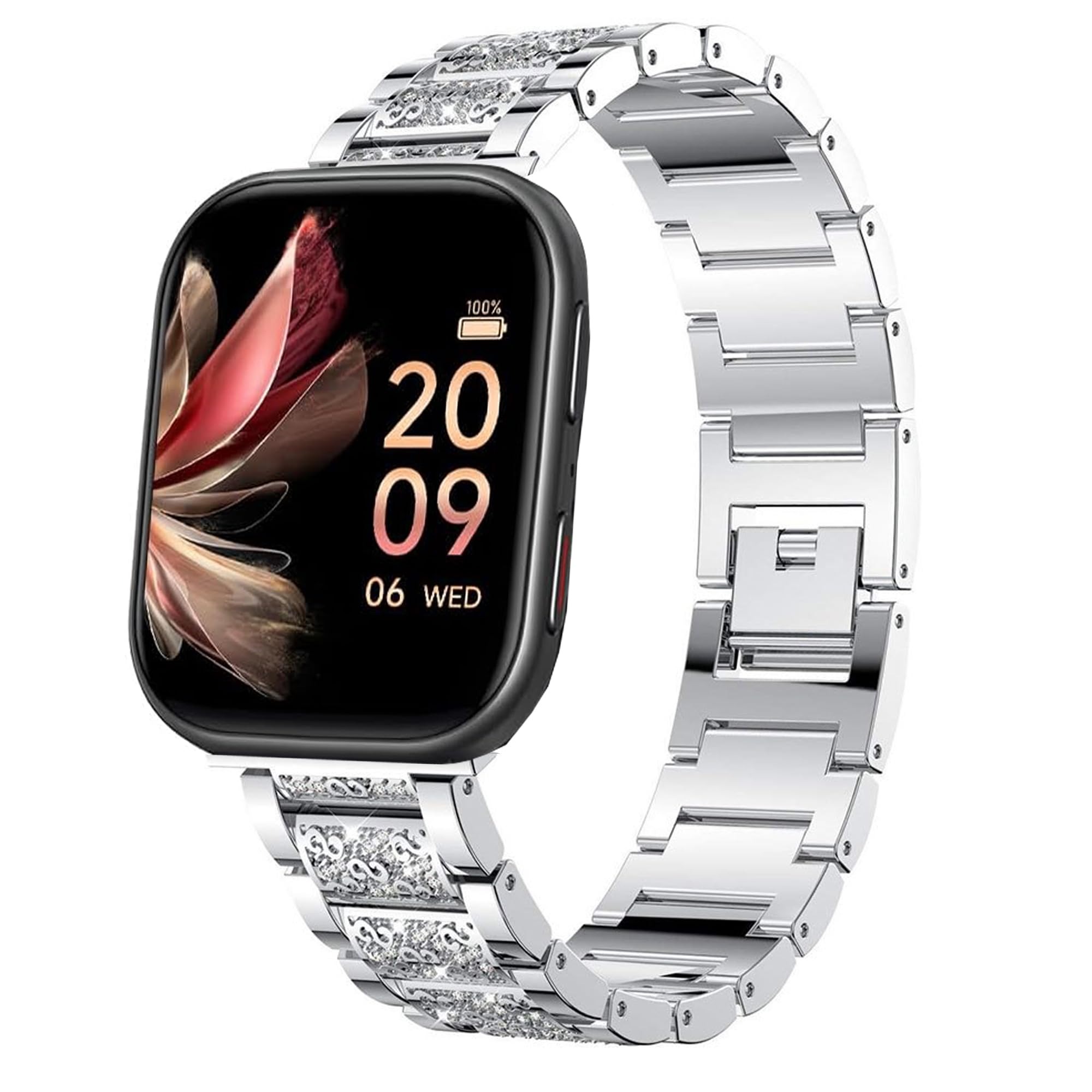 Compatible for FITVII Smart Watch Bands, 18mm, 20mm, 22mm Women Jewelry Bling Diamond Metal Dressy Strap Adjustable Replacement Strap Compatible for