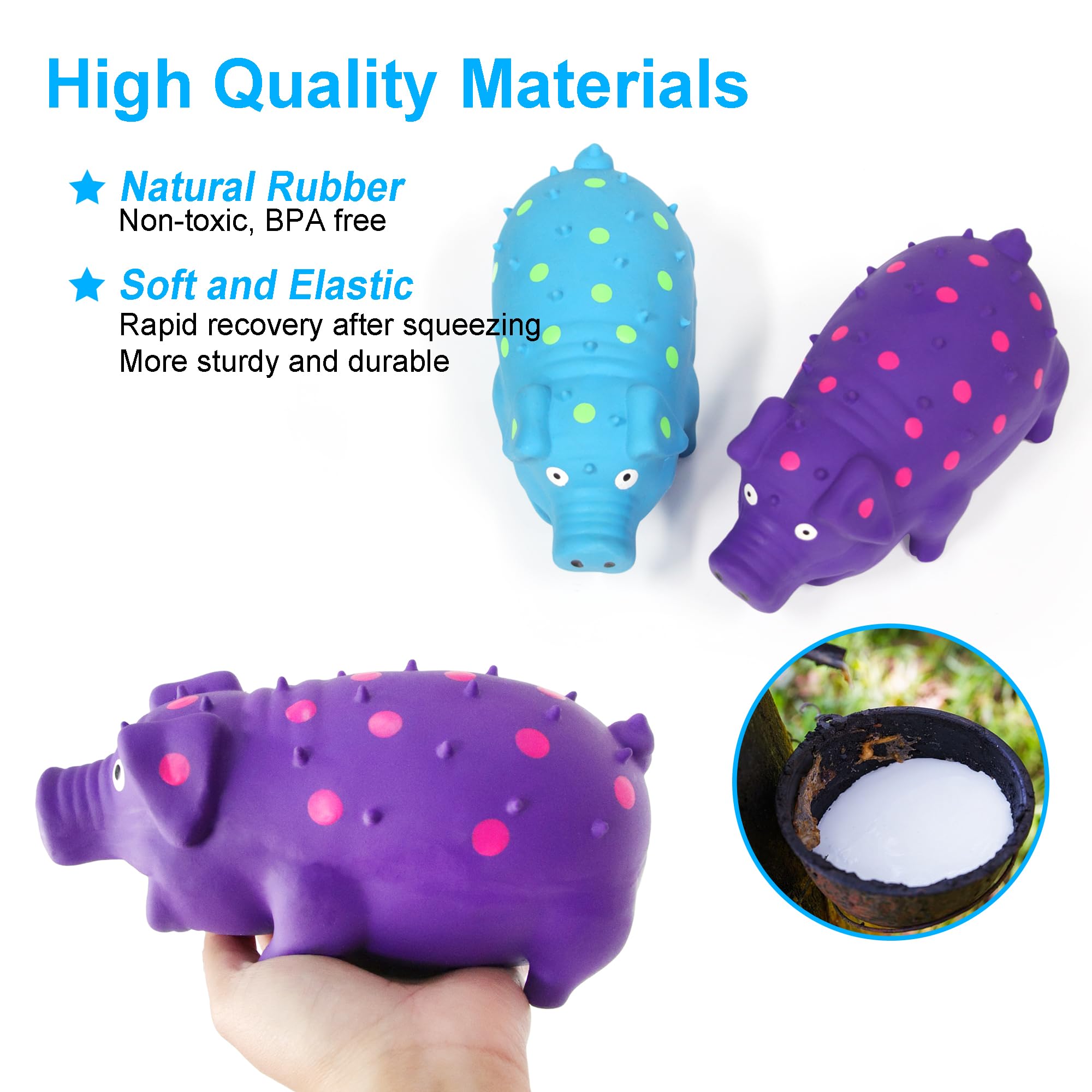 Quietschendes Schwein-Hundespielzeug, interaktives, langlebiges Latex-Gummi, Kauspielzeug für mittelgroße und große Hunde, 2 Stück (blau + lila)
