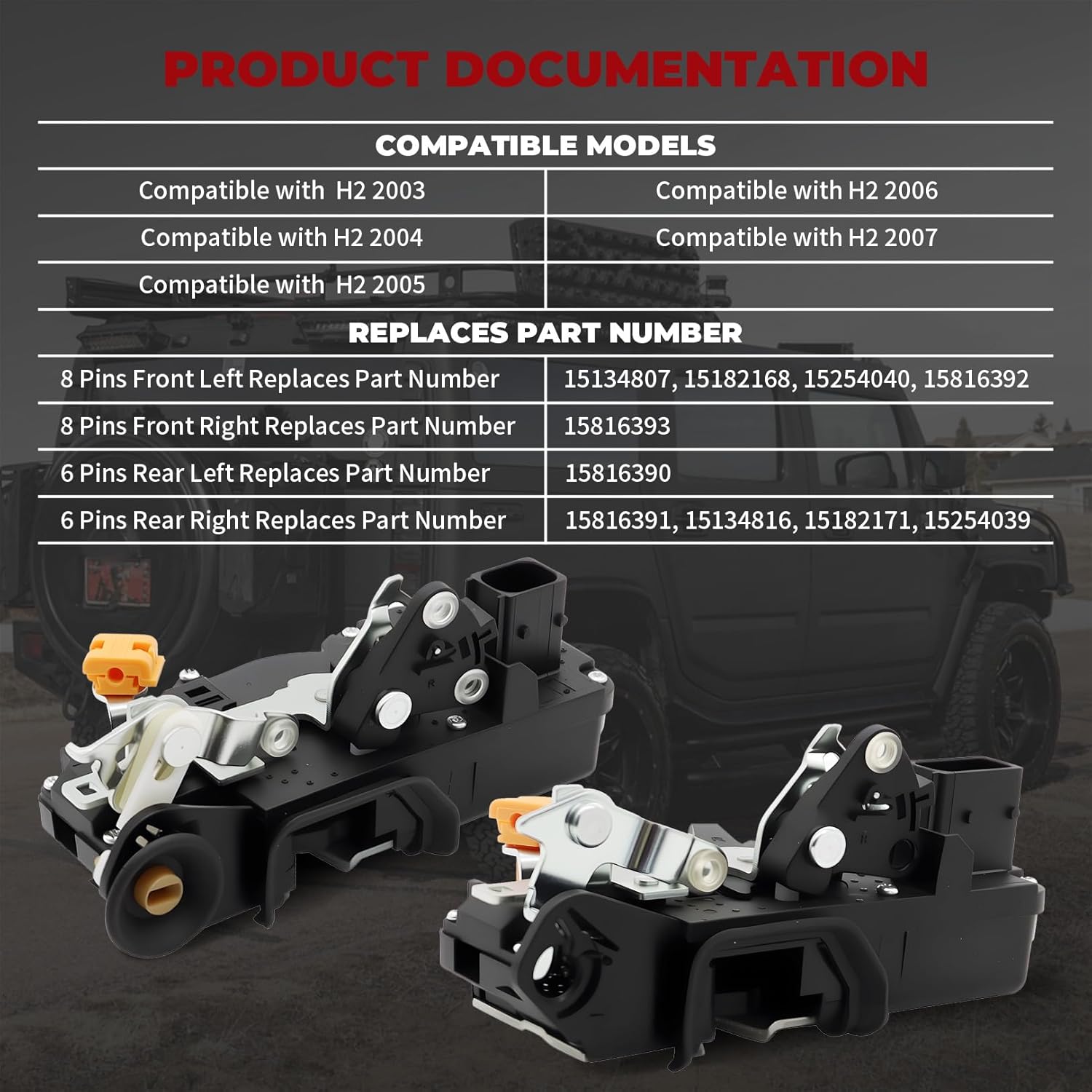 15816390 4Pcs Door Lock Actuator Driver Passenger Side Rear Left Rear Right Side Compatible with H2 2003-2007 15134807 15182168 15816393