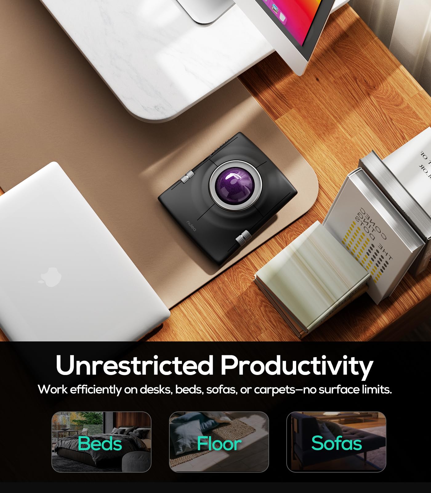 Nulea M512 Kabellose Trackball-Maus, ergonomischer 55-mm-Trackball, einstellbare DPI für präzise Steuerung, kompatibel mit Links- oder Rechtshänder, wiederaufladbar-Purple