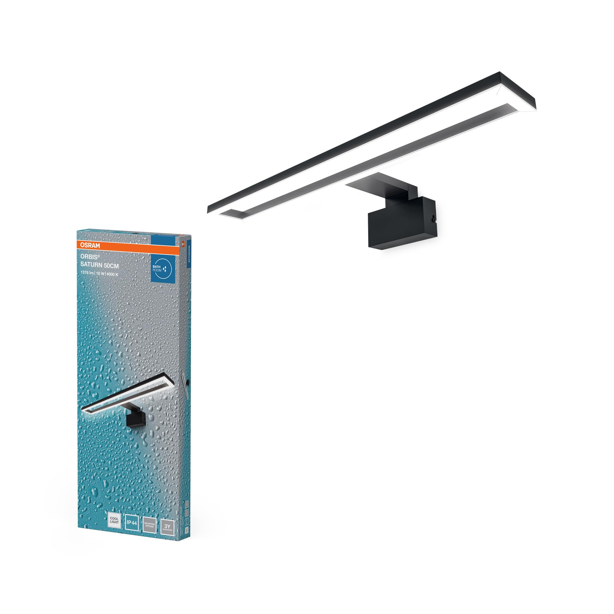Osram LED-Badezimmerspiegelleuchte Orbis Saturn Schwarz, Kaltweiß