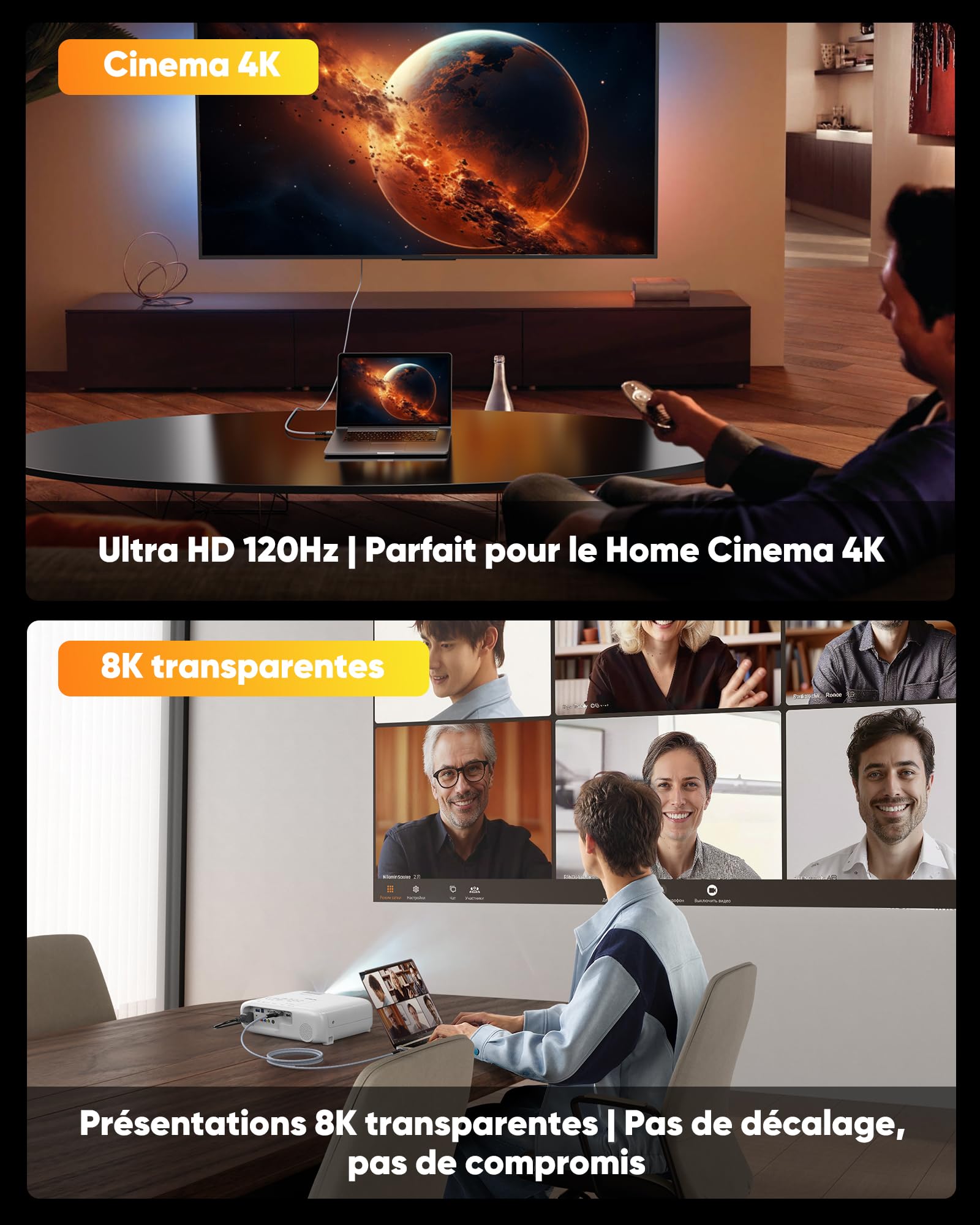 Snowkids Cavo HDMI 2.1 8K 7.5M, Cavo HDMI 8K@60Hz Intrecciato ad Alta Velocità 48 Gbps 4K@120Hz 7680P DTS: X, HDCP 2.2 e 2.3, HDR 10, eARC, Dynamic HDR, Compatibile PS-5 PC HDTV
